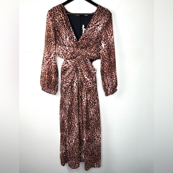 ANTHROPOLOGIE Ranna Gill Leopard Print Midi Dress Puffed Sleeves Size Medium - Picture 6 of 17